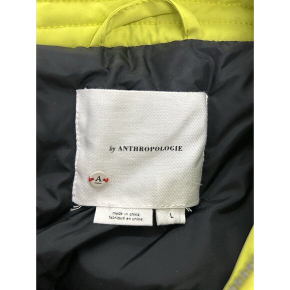 By Anthropologie Women’s Large Cropped Hooded Puffer Coat Lime Green Lined Coat - Picture 3 of 16